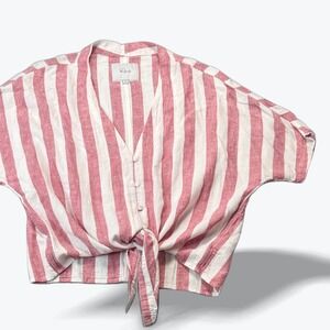 Rails Thea Seville Stripe Tie Front Top Red White Linen Blend Preppy Coastal XS